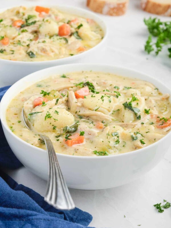 A serving of this chicken gnocchi soup is delicious on cold evening.