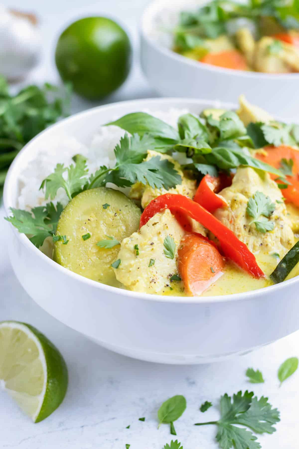 Rice is served with this spicy Thai soup for a gluten-free meal.