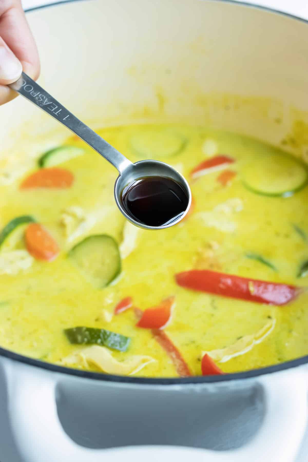 Soy sauce is added to this gluten-free green chicken curry.