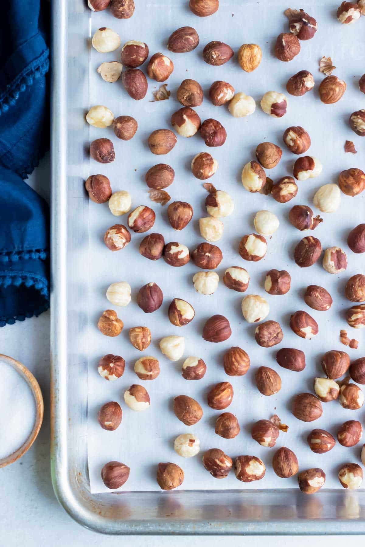 Hazelnuts are baked in the oven for the perfect nutty, toasted flavor.