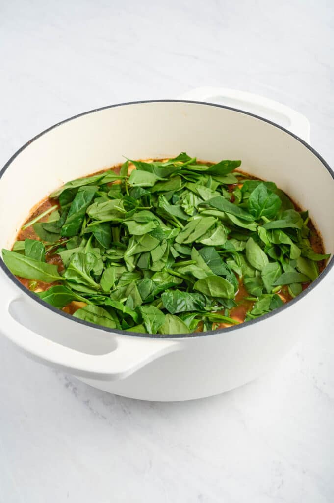 Spinach is added in last in an Olive Garden Minestrone recipe.
