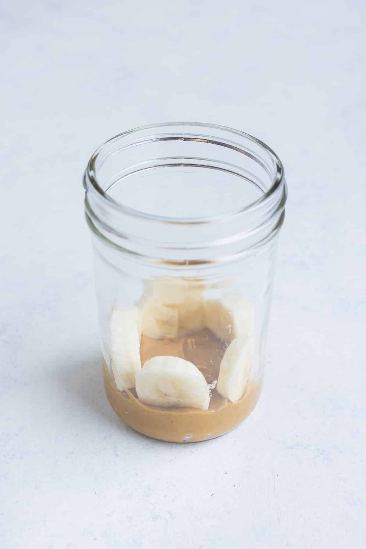 Peanut Butter and Banana are added to the jar.