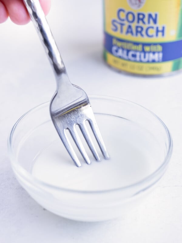 Thickening starch is made with cornstarch and water.