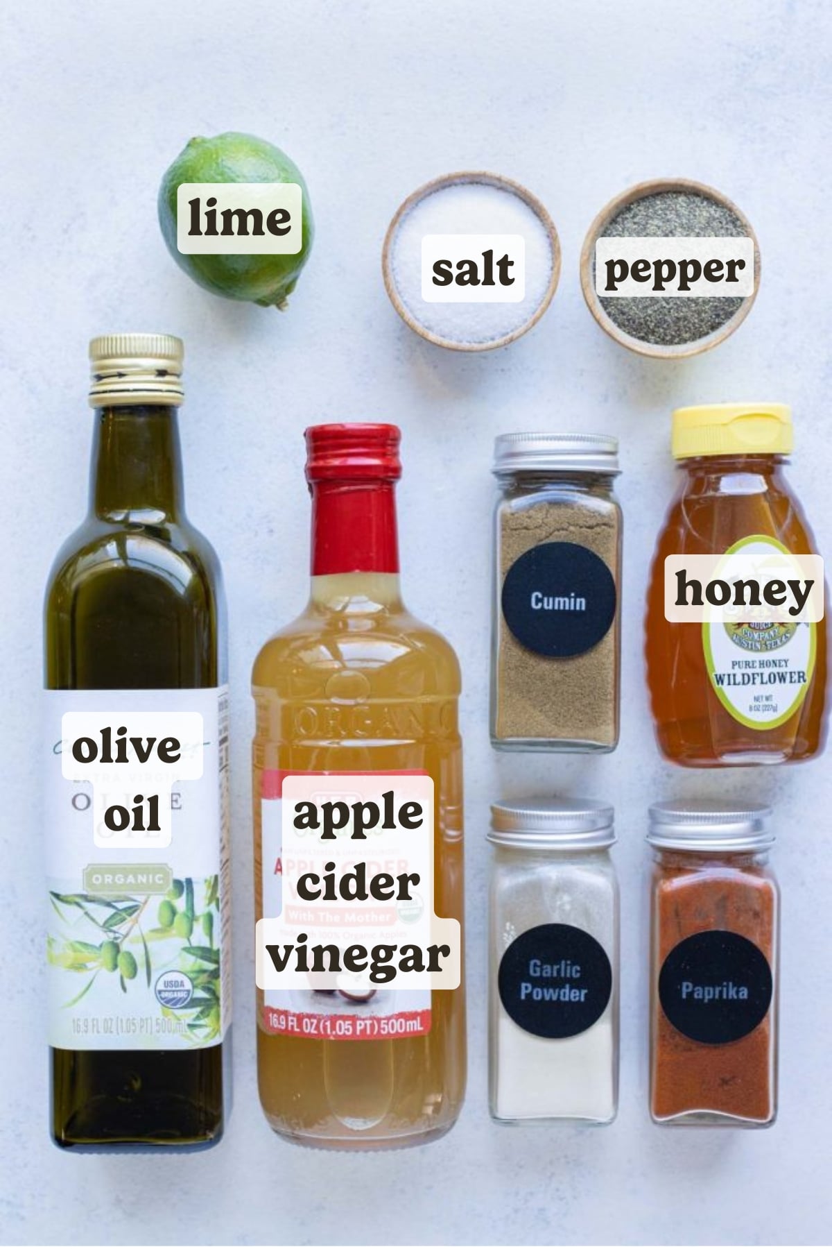 Lime juice, oil, honey, vinegar, and seasonings are the ingredients for this dressing.