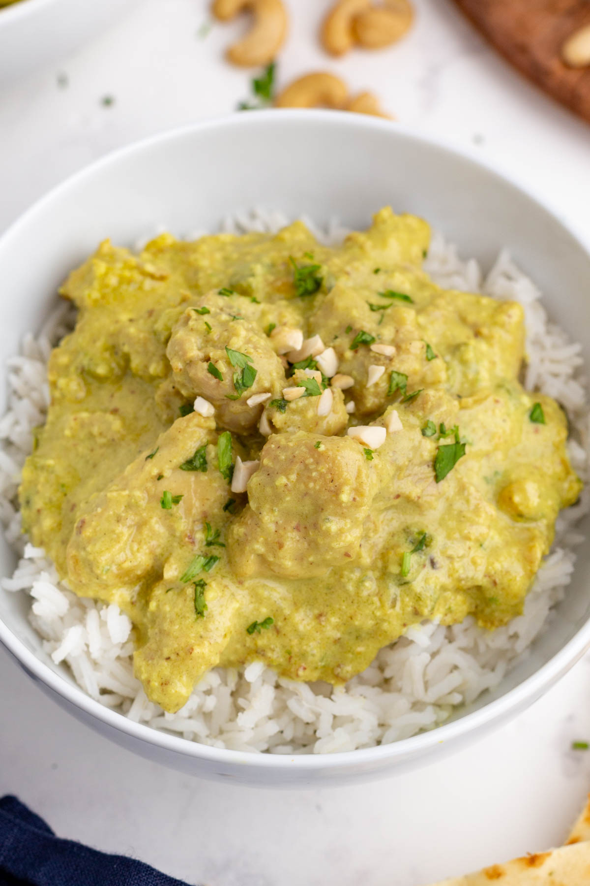 Full of Indian spices, chicken korma curry is a flavorful dish.