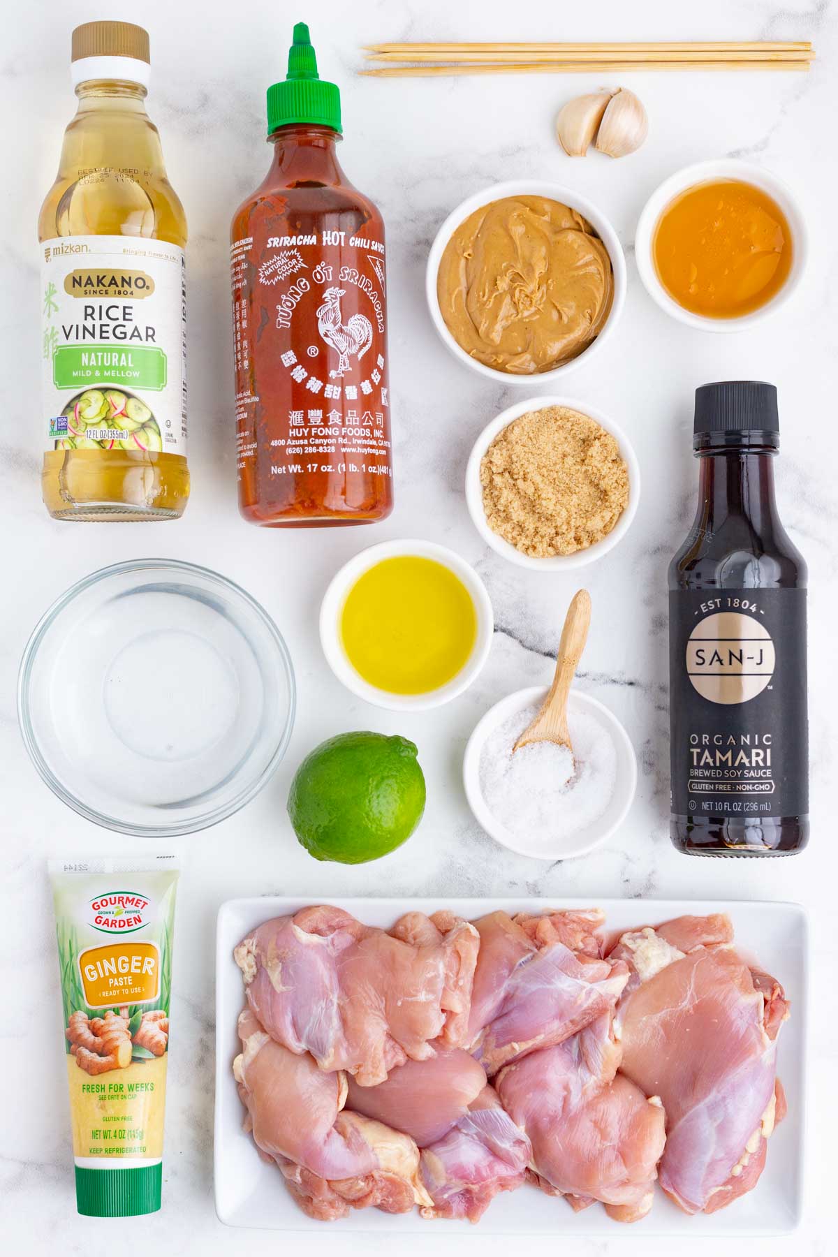 All of the ingredients needed to make Chicken Satay.