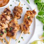 Chicken satay skewers are healthy and delicious.