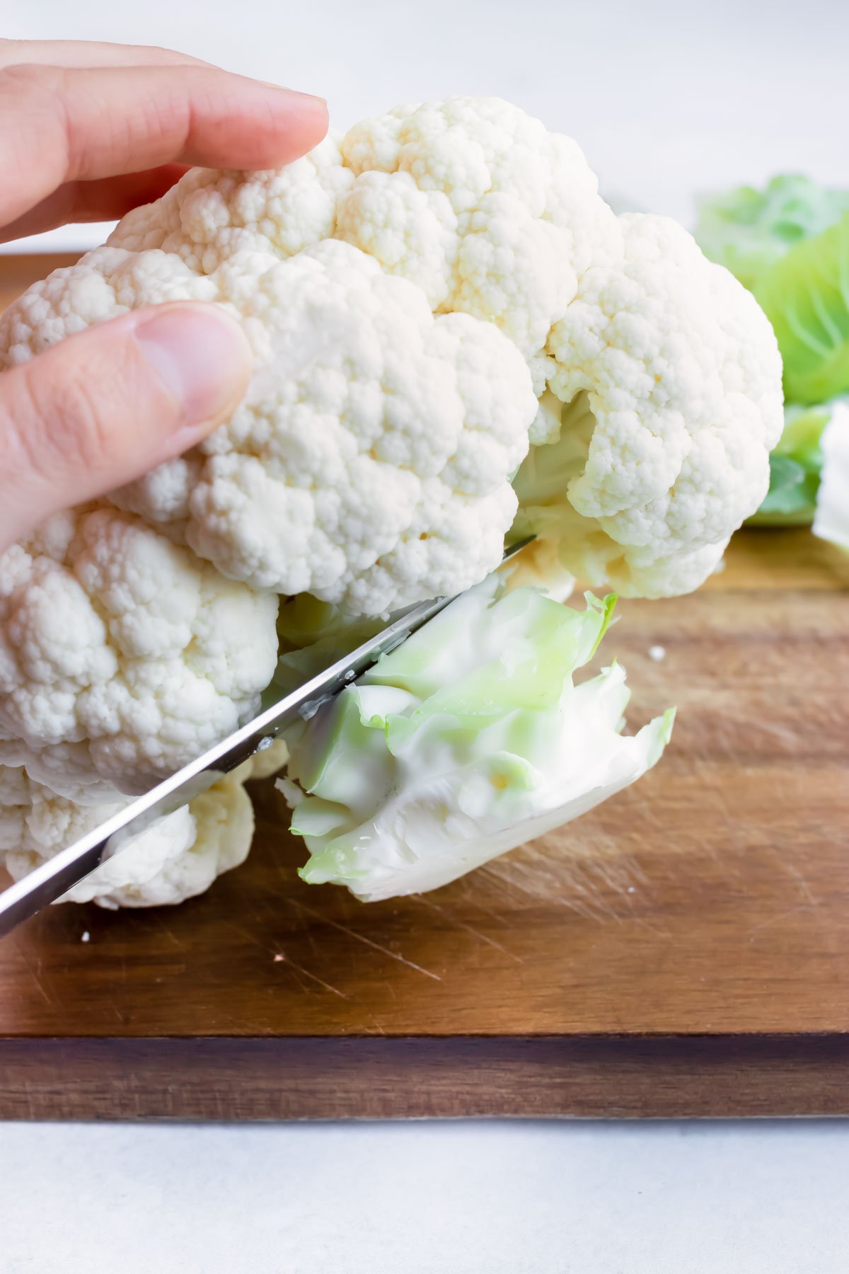 Cut off the stem before making this whole baked cauliflower.