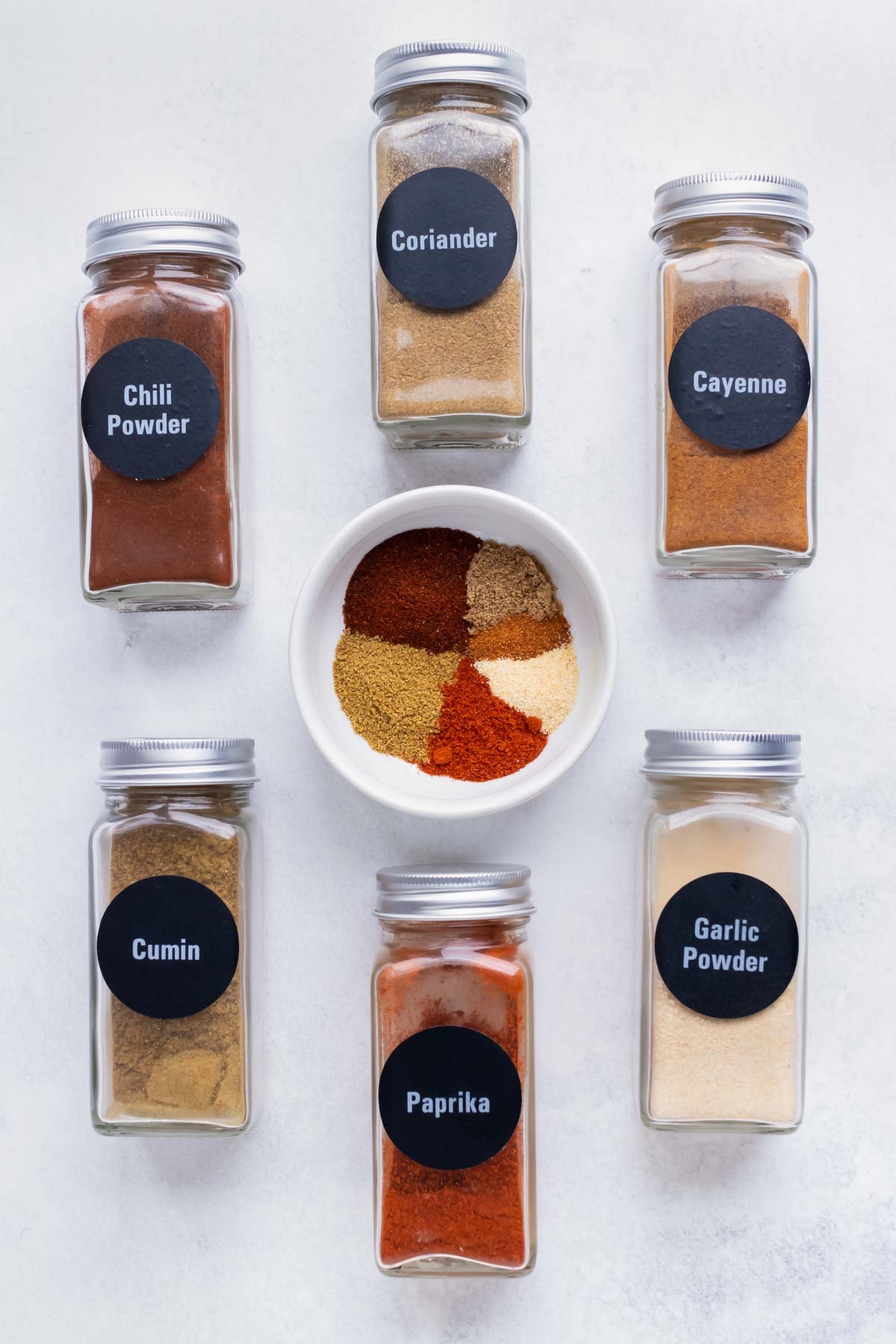 The spices found in a taco seasoning mix.