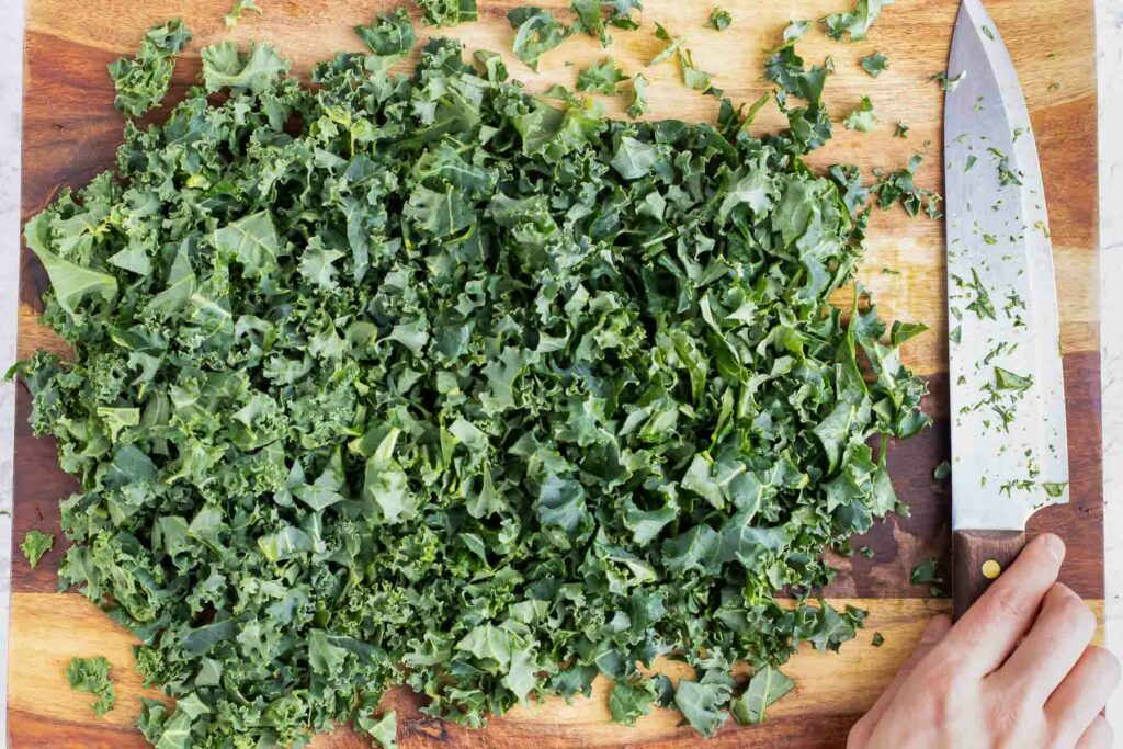 Chopped kale is ready for the salad.