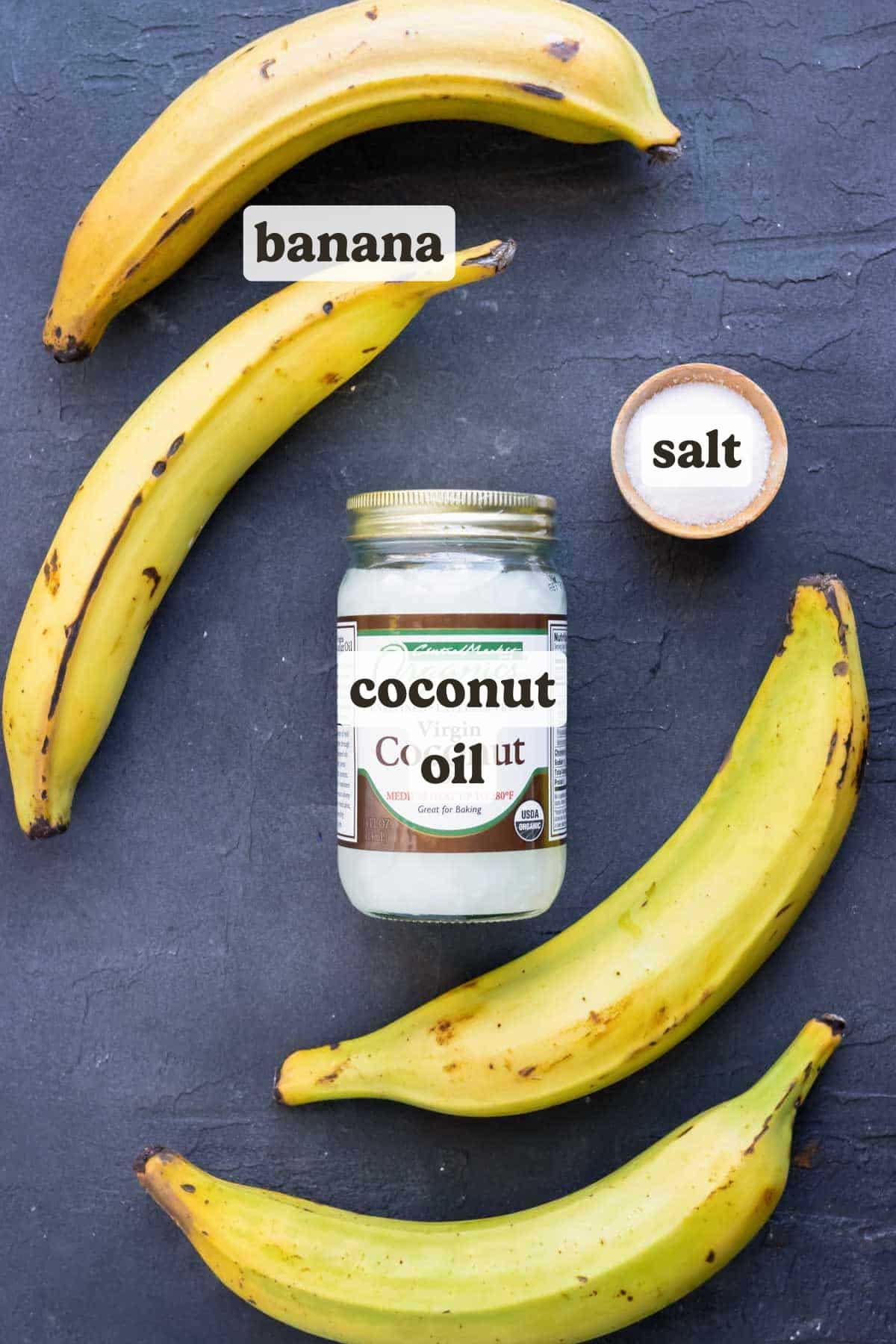 Plantains, coconut oil, and salt are the only ingredients for this fried plantains dish.