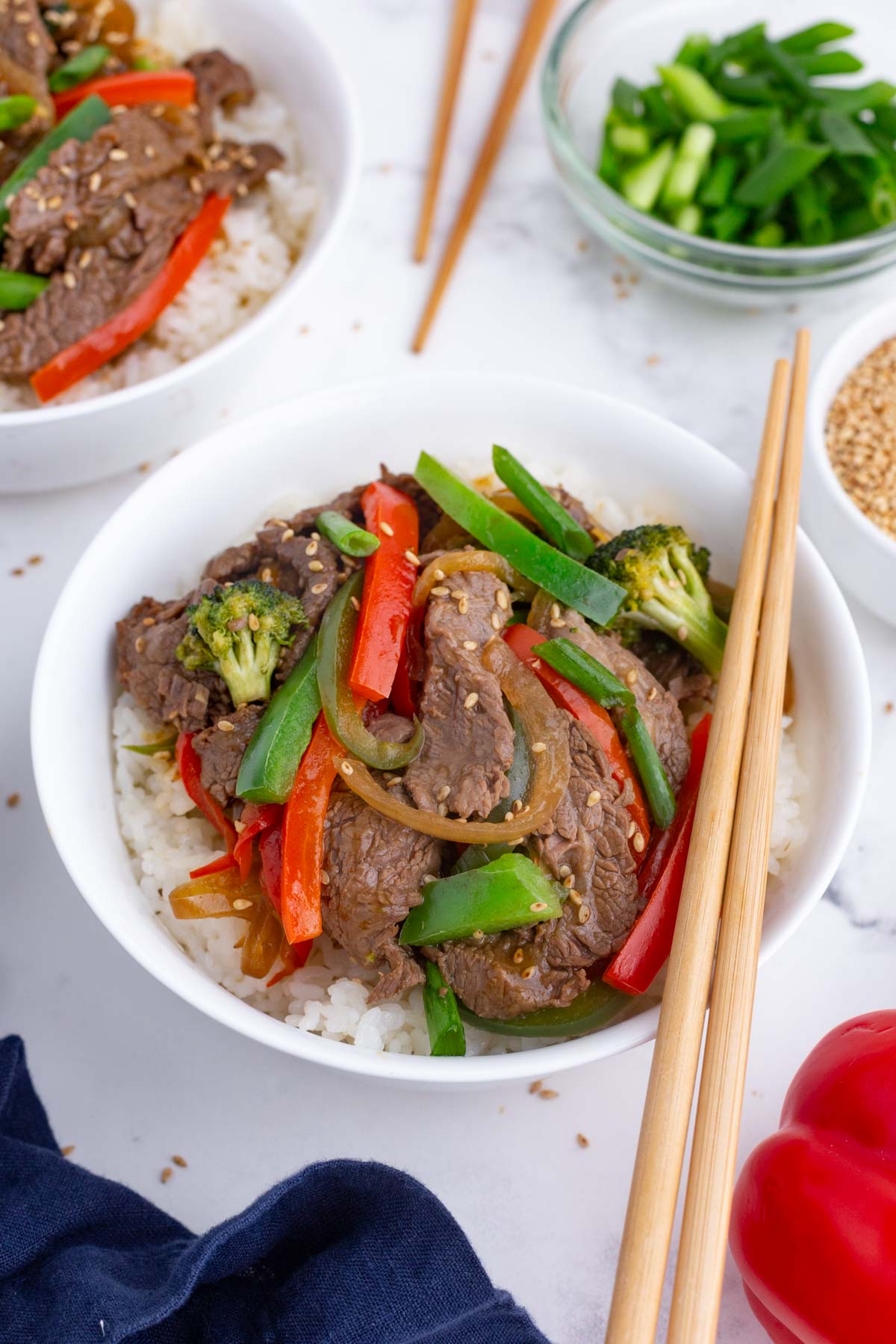 Serve beef stir fry over your favorite rice.