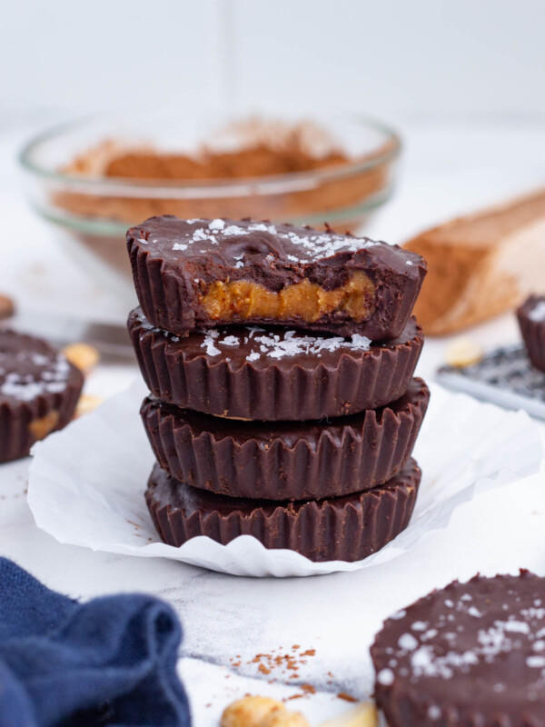 A stack of peanut butter cups is shown