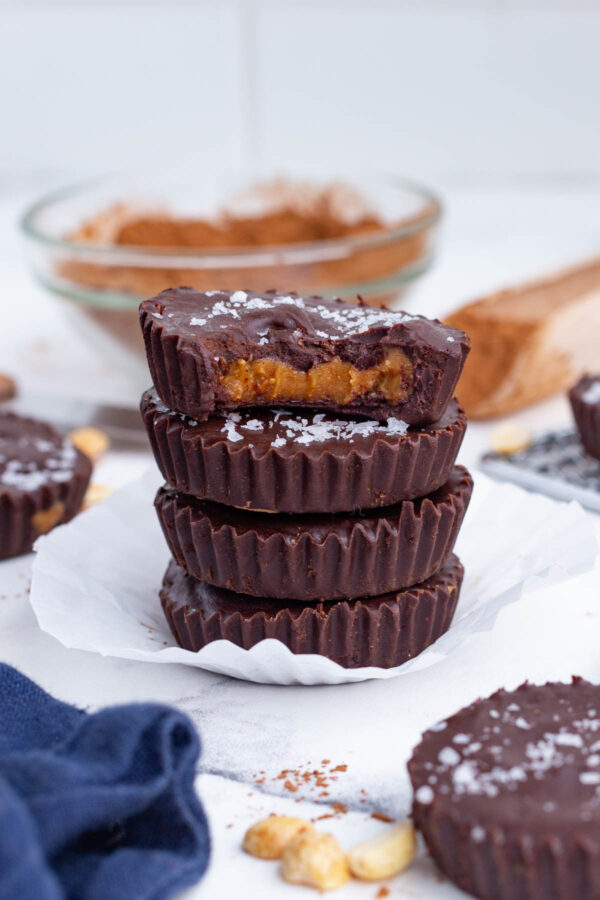 A stack of peanut butter cups is shown