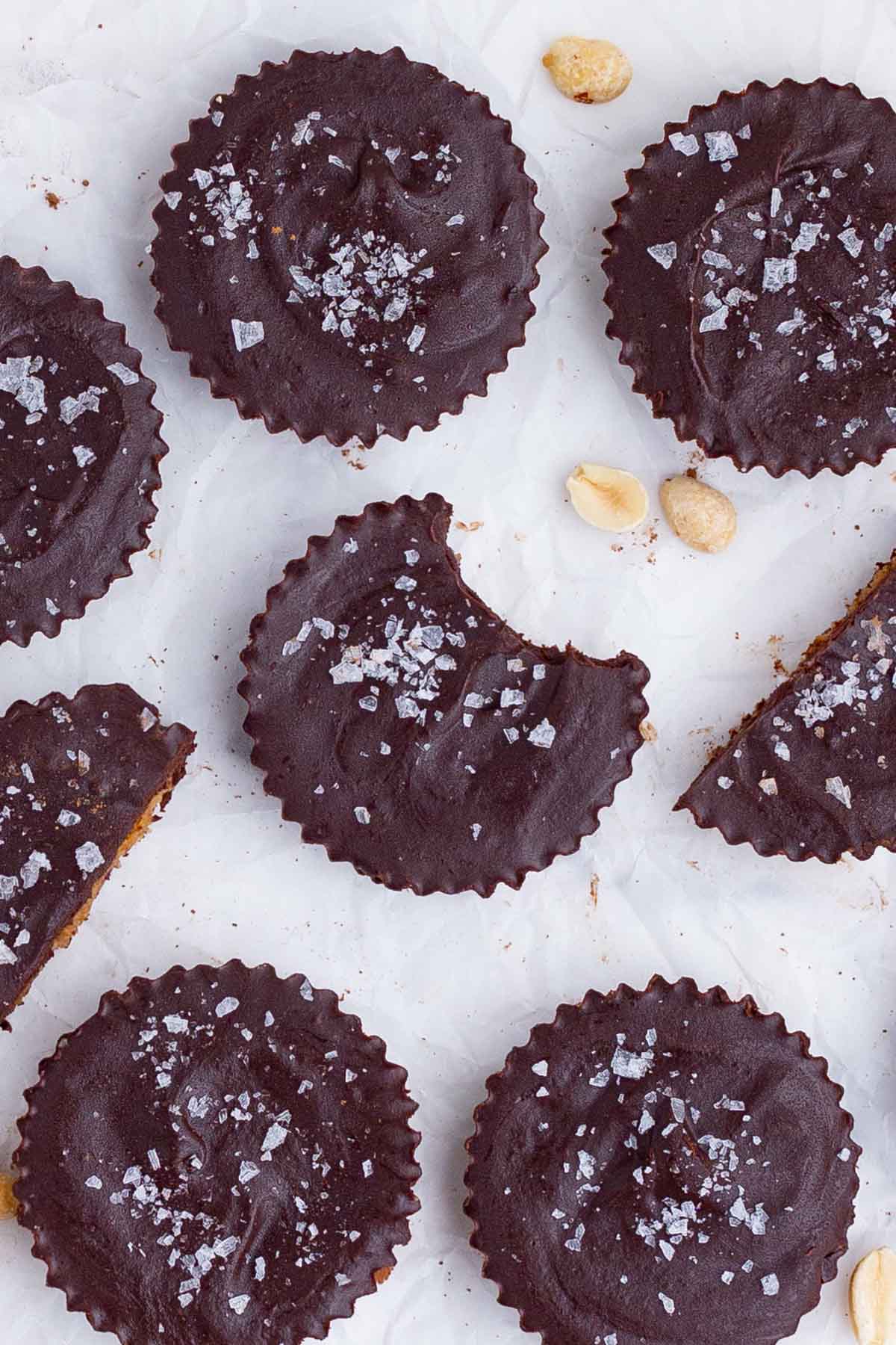 Flaky salt is used to top these homemade peanut butter cups.