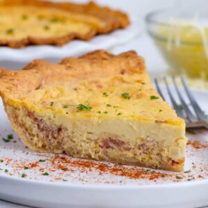 Quiche Lorraine is full of eggs, cream, bacon, and onions.