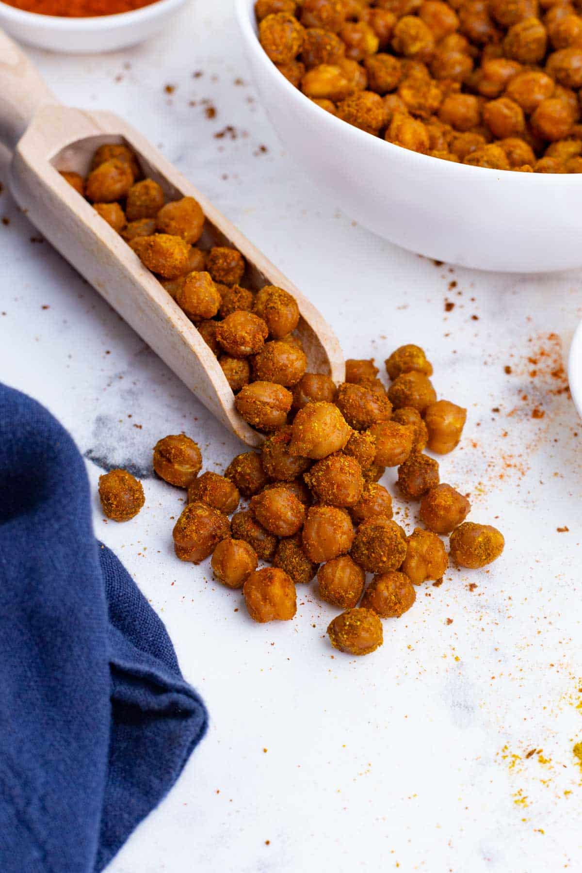 Oven-roasted chickpeas are a healthy and delicious snack.