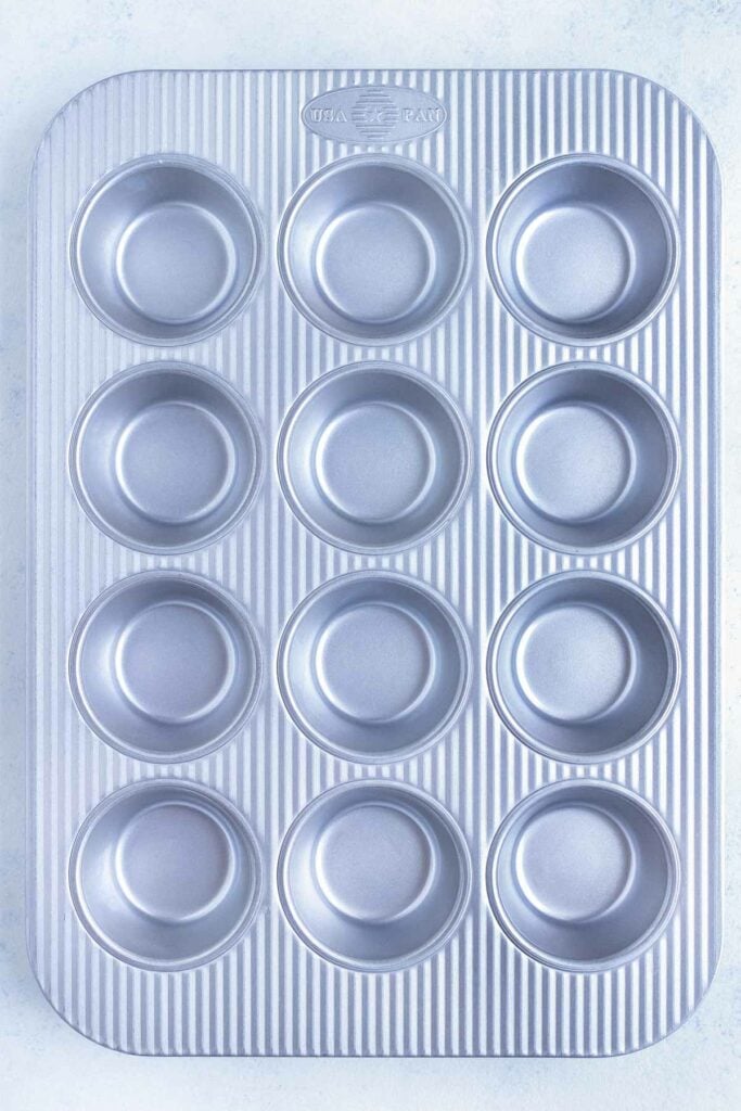 A non-stick muffin tin for making spinach egg muffins.