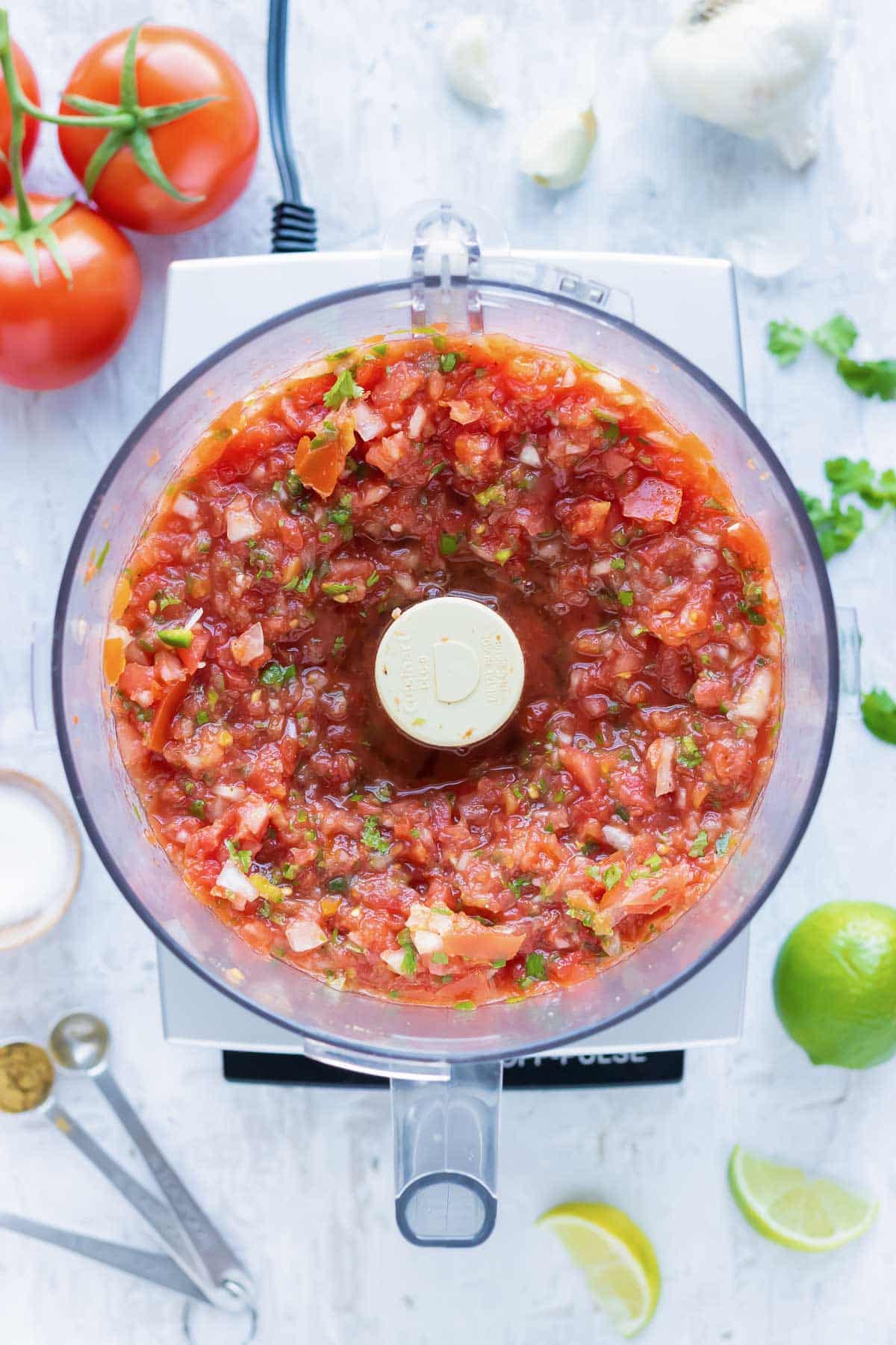 The salsa is processed until the desired consistency is reached.
