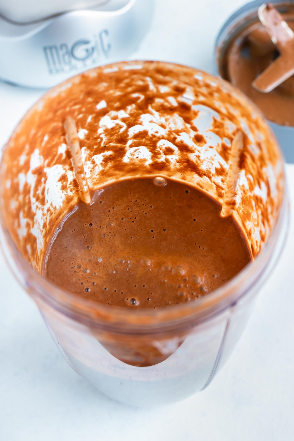 Mole sauce is combined in a high speed blender until completely smooth.