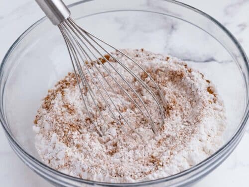 Dry ingredients are whisked together.