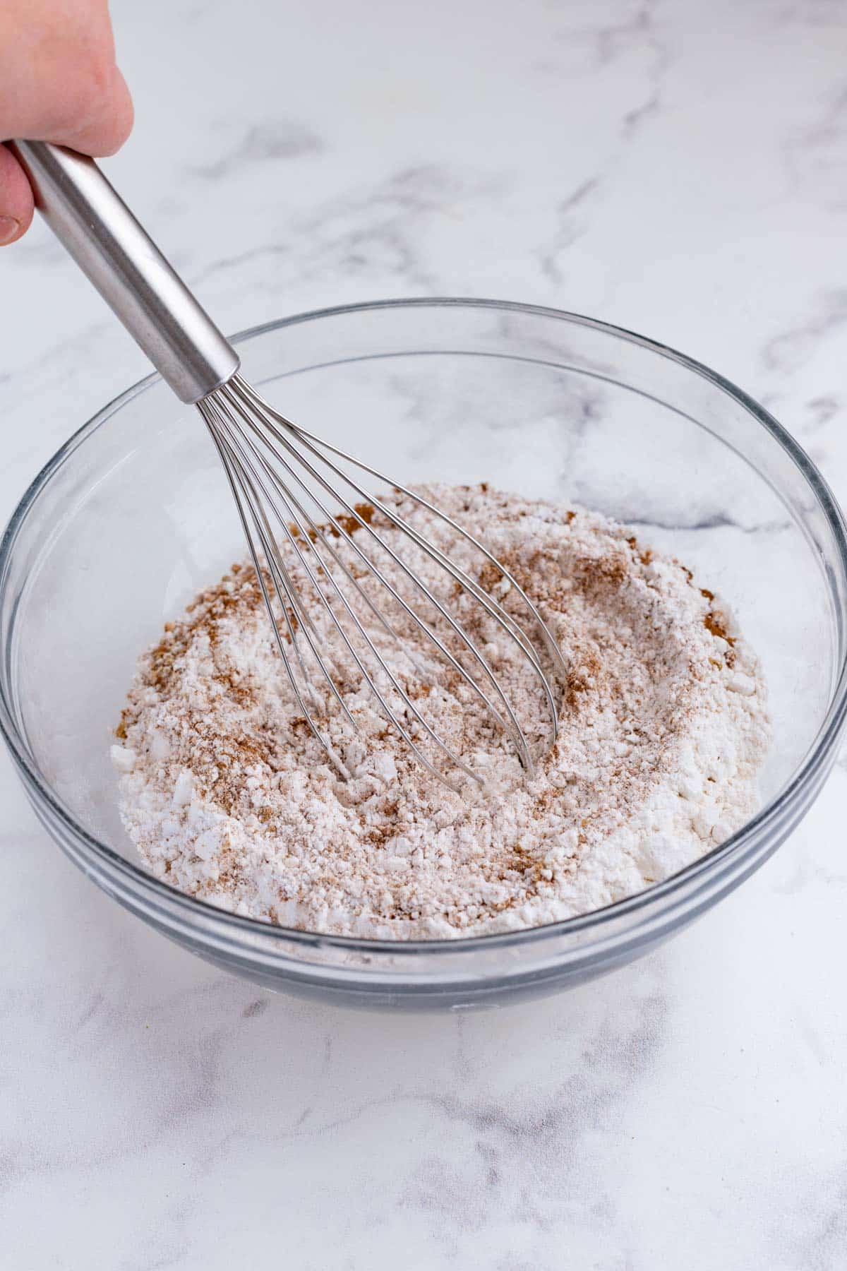 Dry ingredients are whisked together.