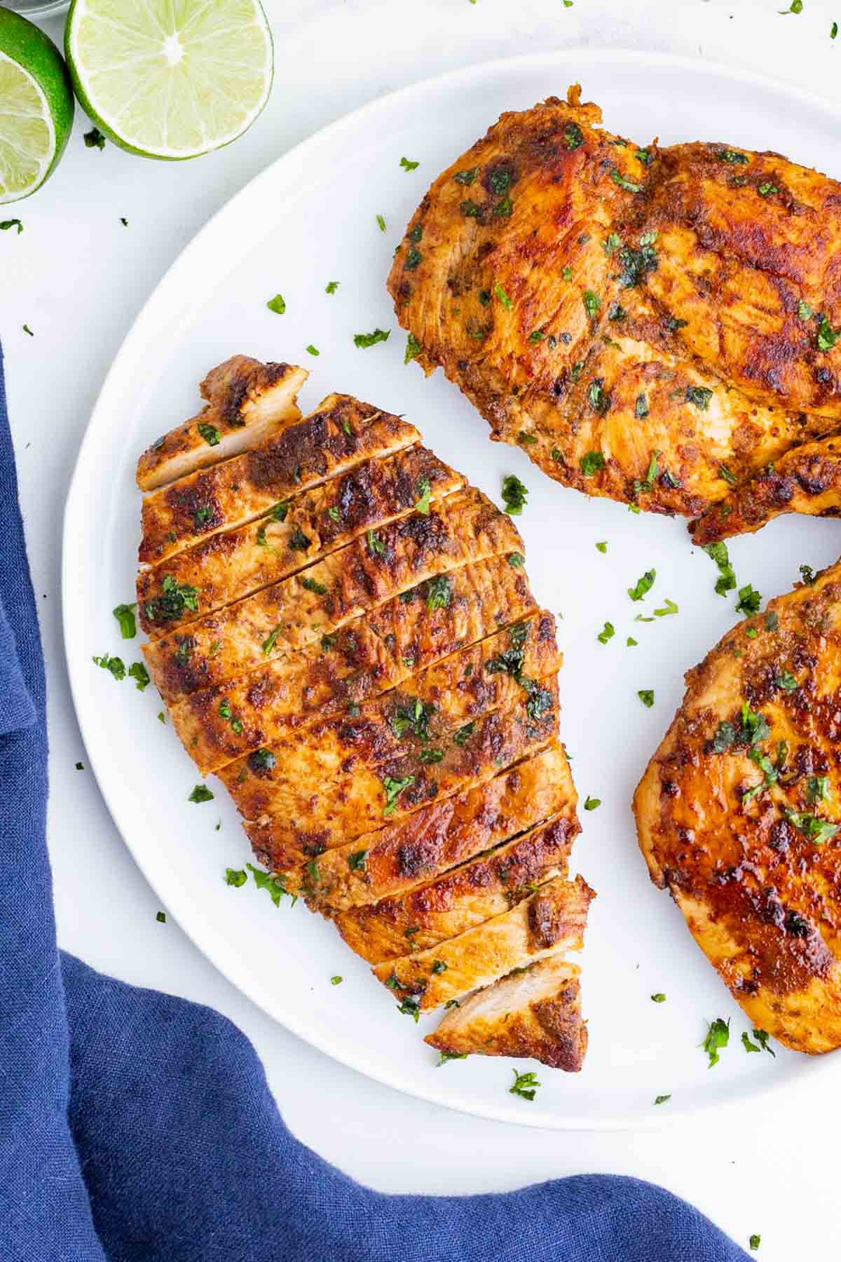 Juicy chicken breasts are seasoned with chipotle peppers.