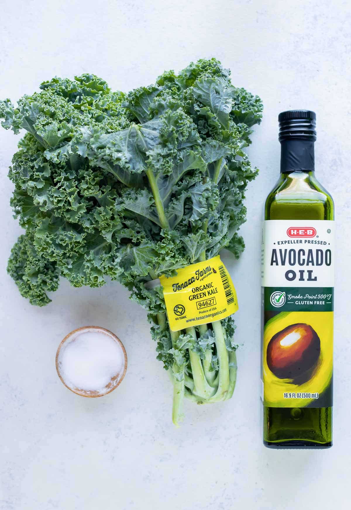 Kale, oil, and salt are the only ingredients needed for this recipe.