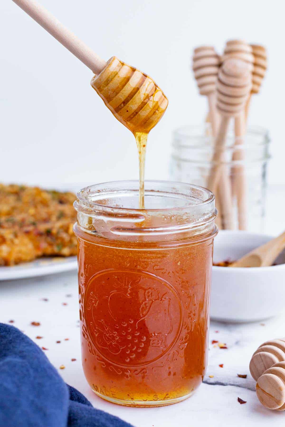 Hot honey is the perfect balance of sweet and spicy to drizzle over chicken, veggies, or even pizza.