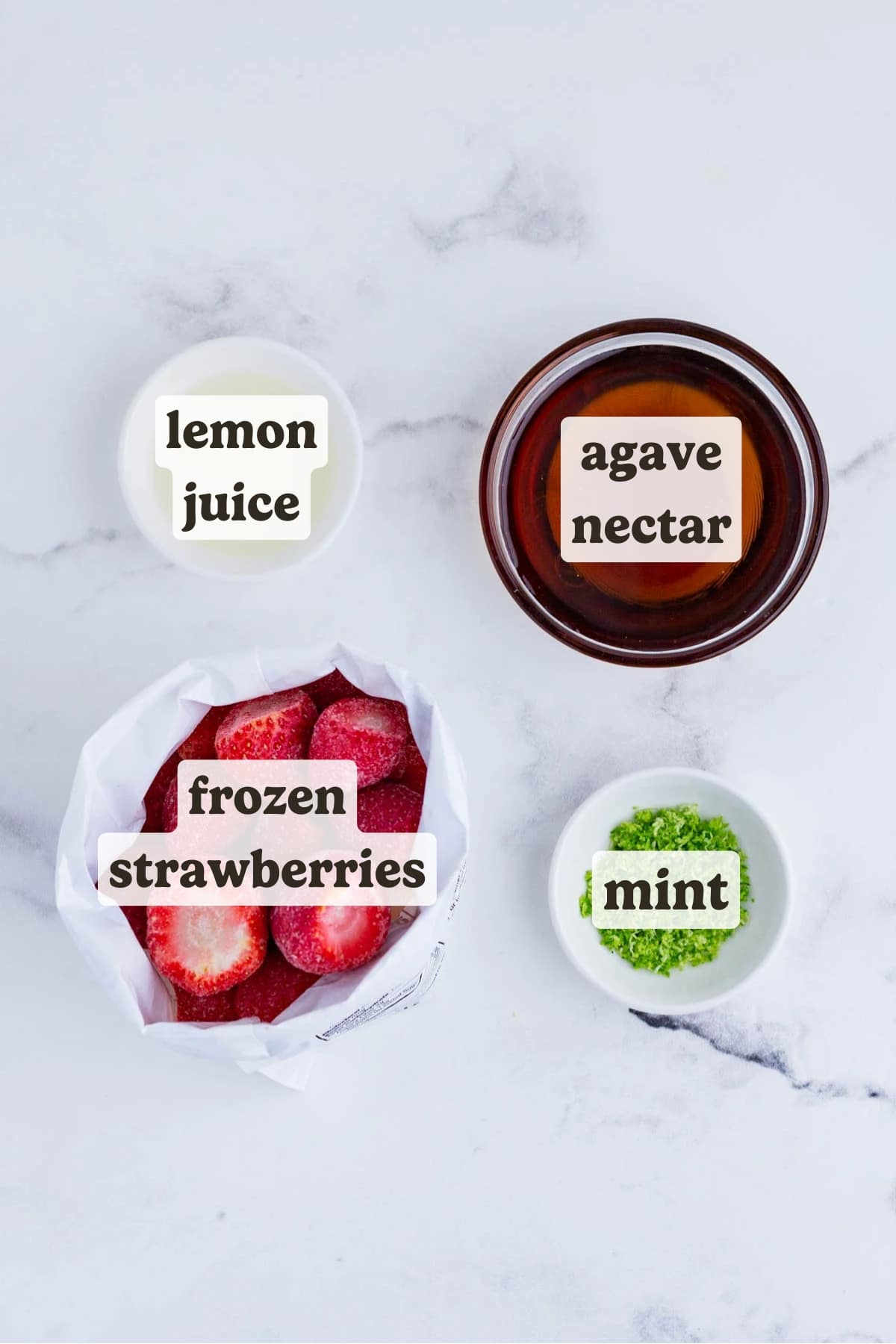 Frozen strawberries, citrus, and simple sugar are the ingredients for this sorbet recipe.