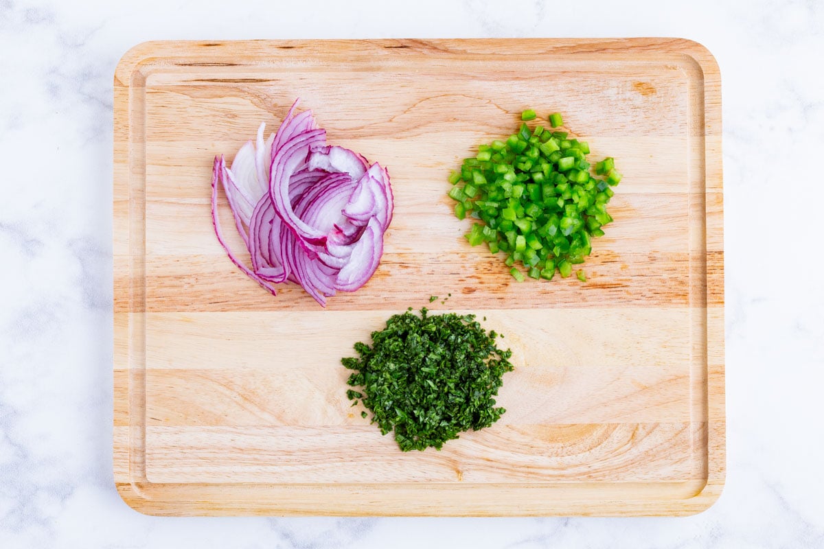 Veggies are chopped up.