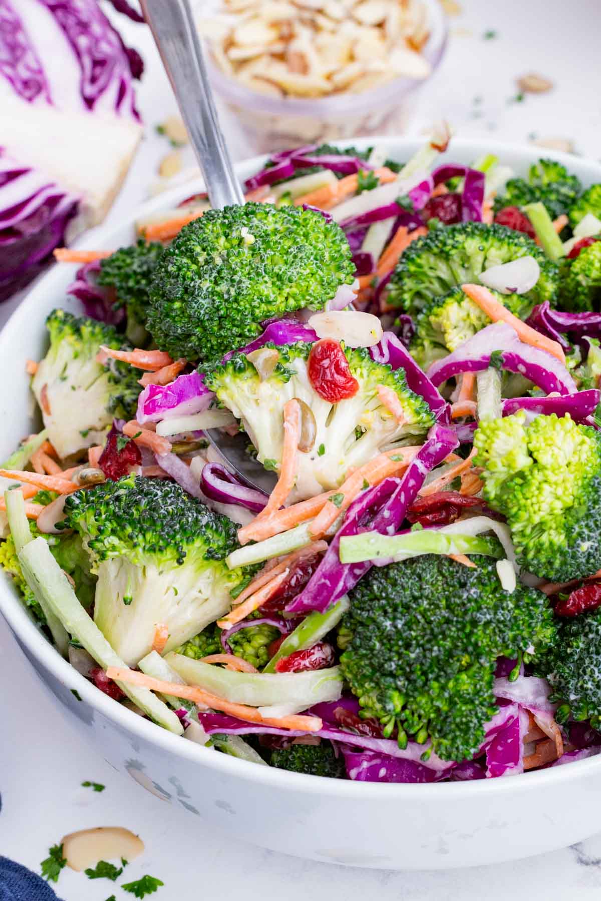 Broccoli slaw is the perfect side dish for summer BBQs.