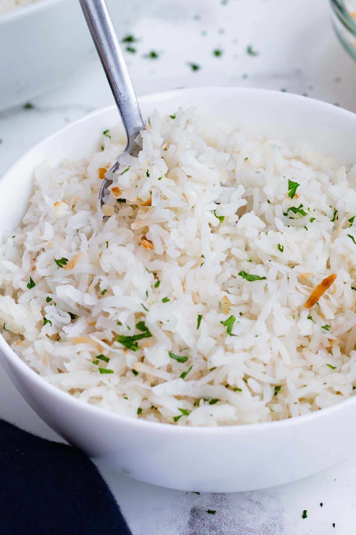 Coconut rice is easy to make on the stovetop with a few basic ingredients.
