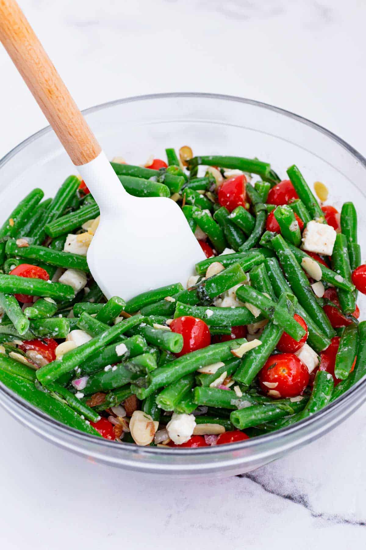 Green bean salad is a healthy and tasty recipe for the summer months.