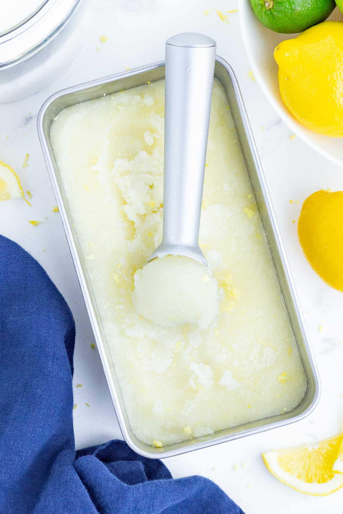 Lemon sorbet only needs 3 basic ingredients to make at home.