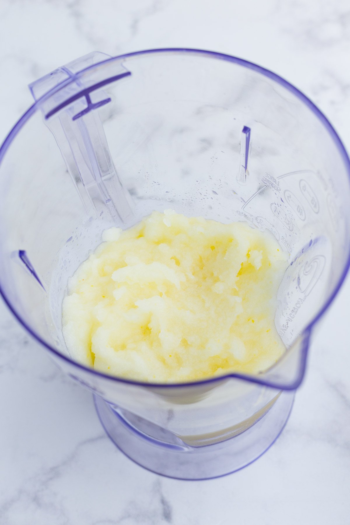 Frozen sorbet is blended until creamy and smooth.