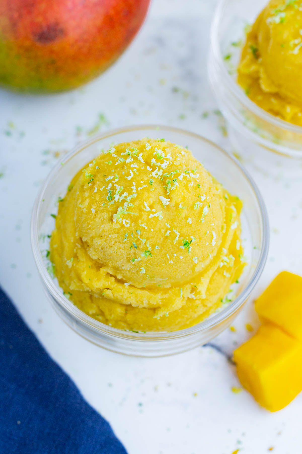 Mango sorbet is creamy and smooth.
