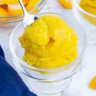 Frozen peaches are the base of this healthy sorbet recipe.
