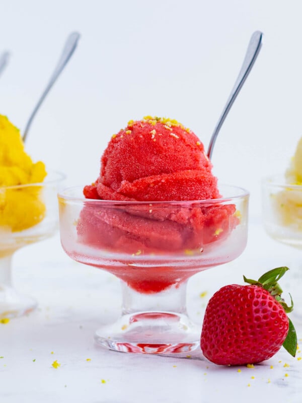 Strawberry sorbet is just one flavorful variety of homemade sorbet.