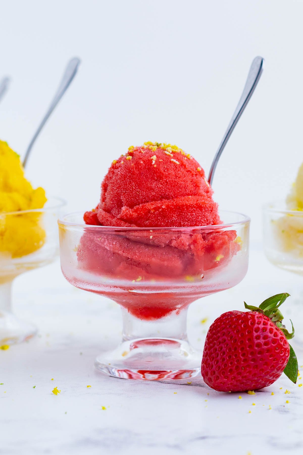 Strawberry sorbet is just one flavorful variety of homemade sorbet.