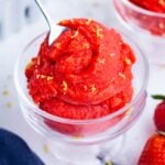 Frozen strawberry sorbet is a refreshing summertime treat.