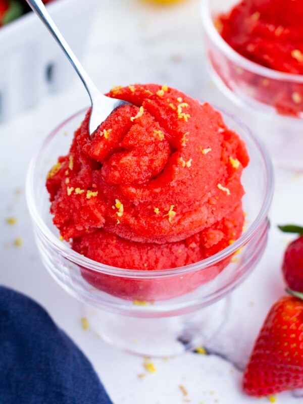 Frozen strawberry sorbet is a refreshing summertime treat.