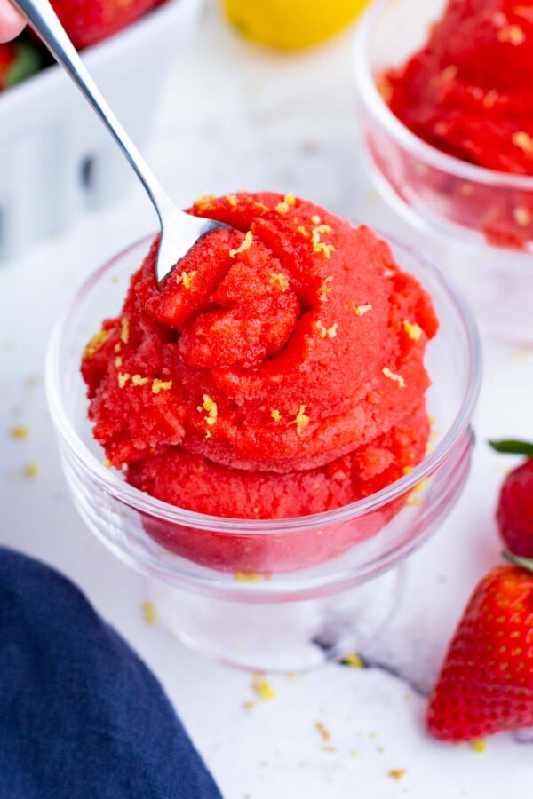 Frozen strawberry sorbet is a refreshing summertime treat.