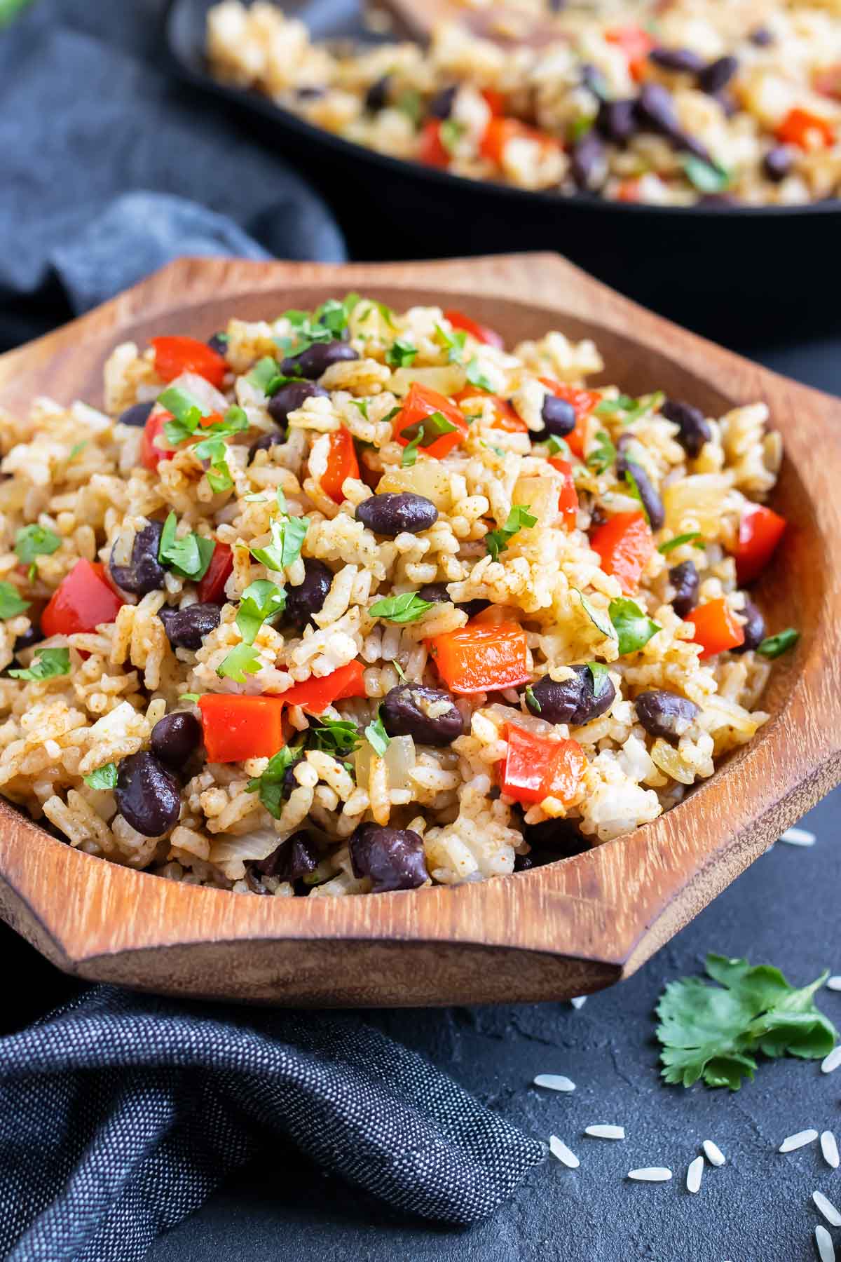 A serving of Costa Rican gallo pinto with a sprinkle of cilantro.