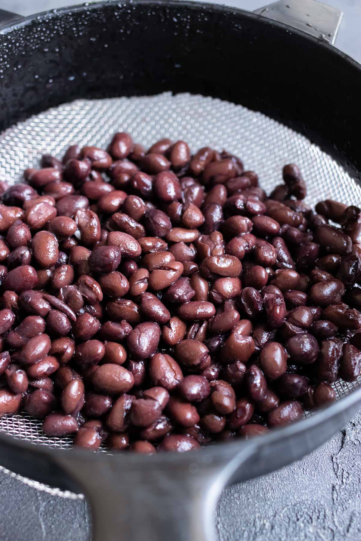 Rinsed and drained black beans for a Costa Rican beans and rice recipe.