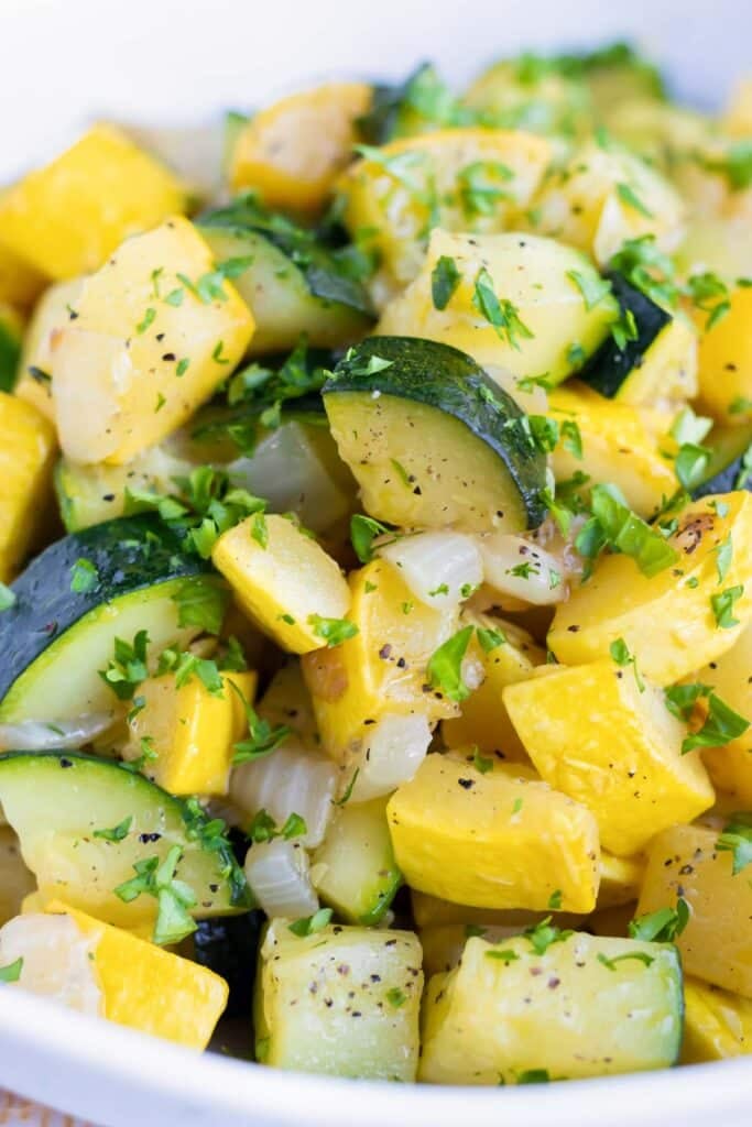 An easy summer side dish recipe made with squash.
