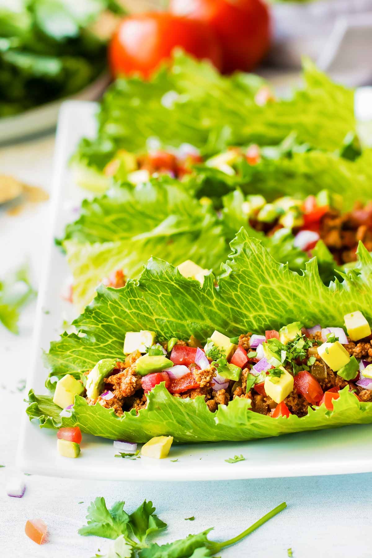 A collection of easy Ground turkey Taco Lettuce Wraps on a plate for lunch.