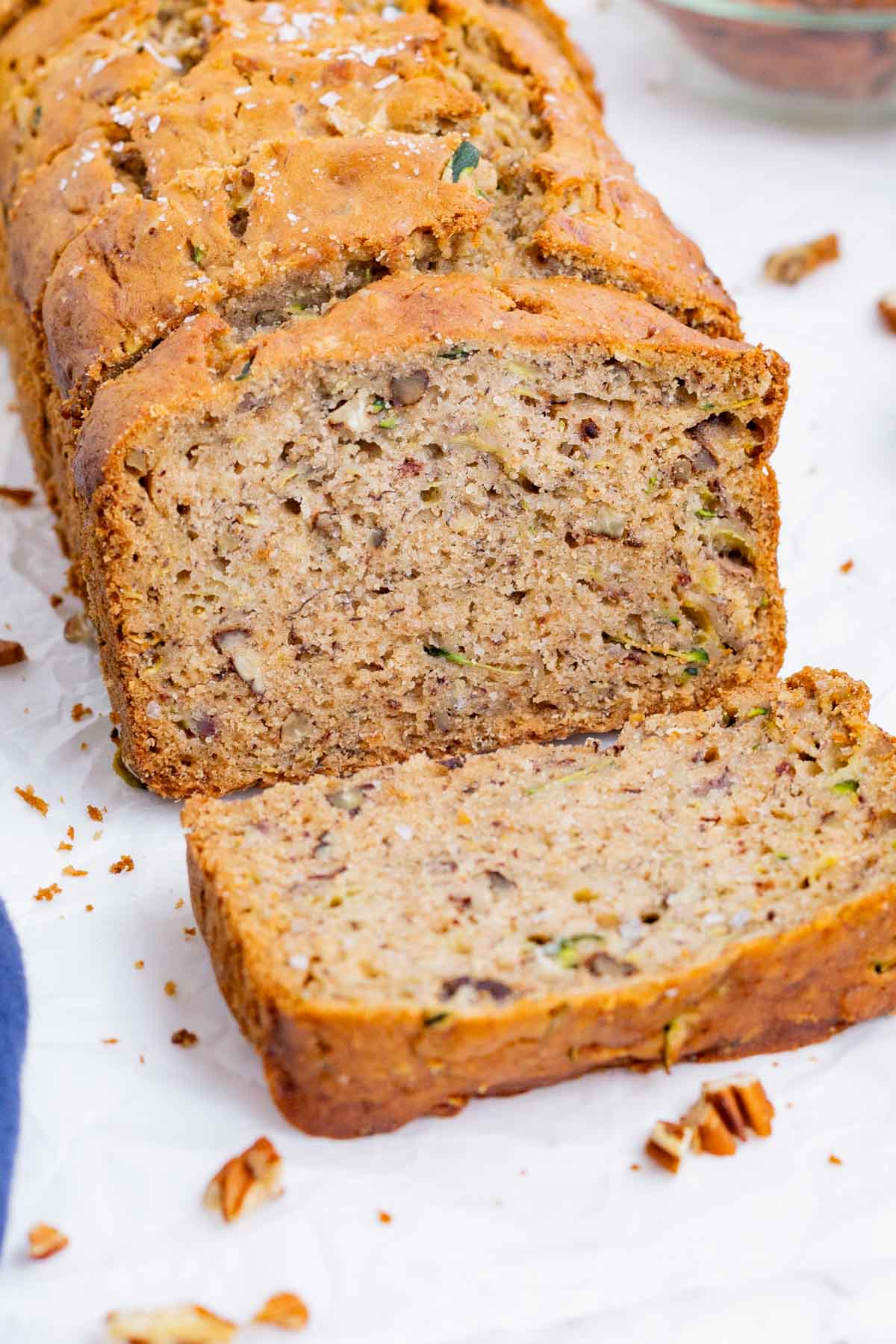 Both banana and zucchini add so much moisture to this rich bread.