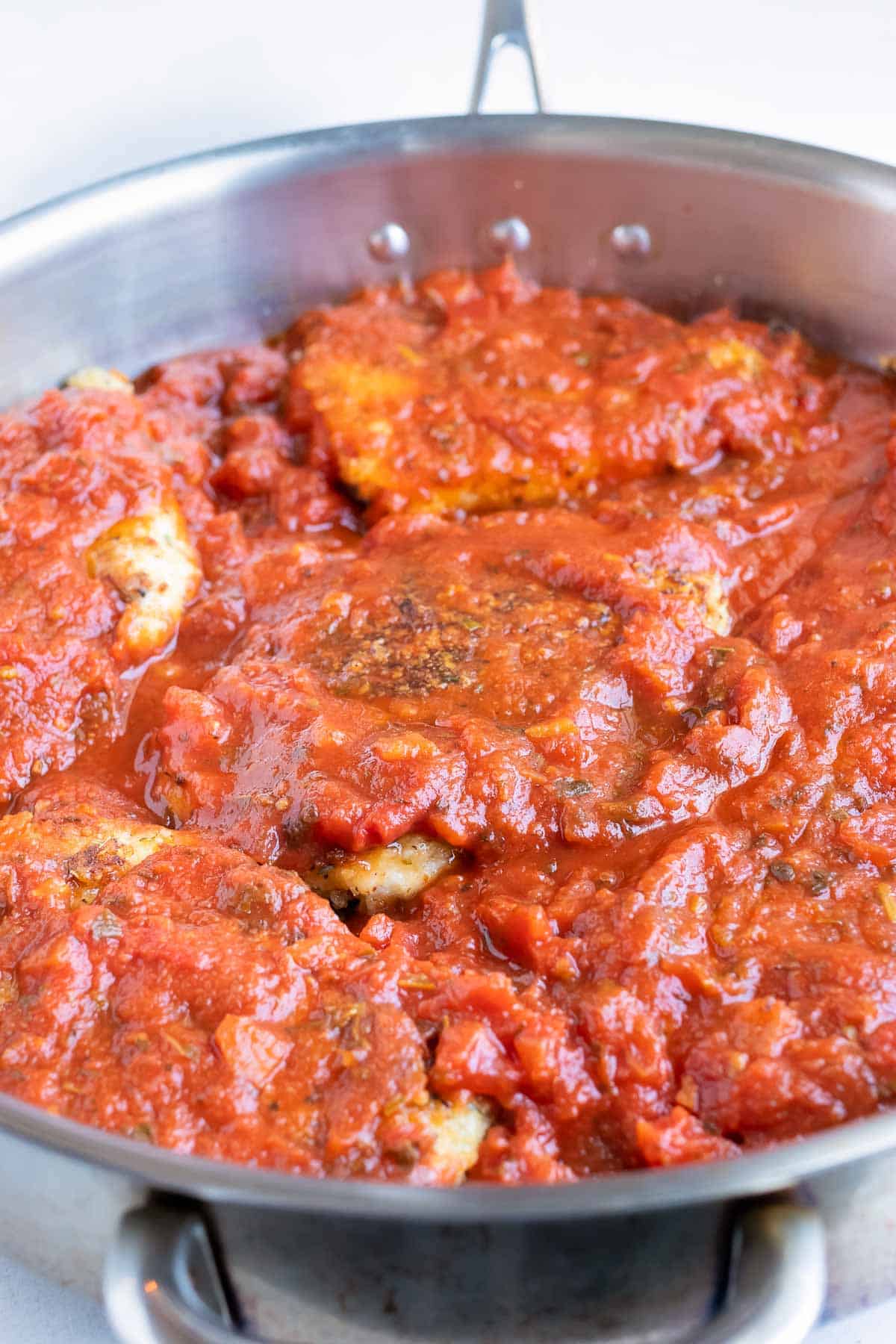 Add marinara sauce to the skillet for this Italian dinner.