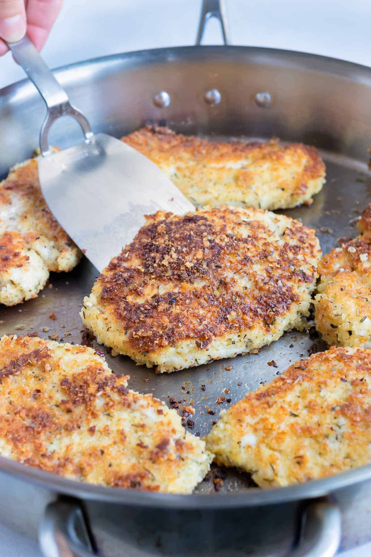 Sear the outside of the chicken in this one skillet, easy chicken parmesan.
